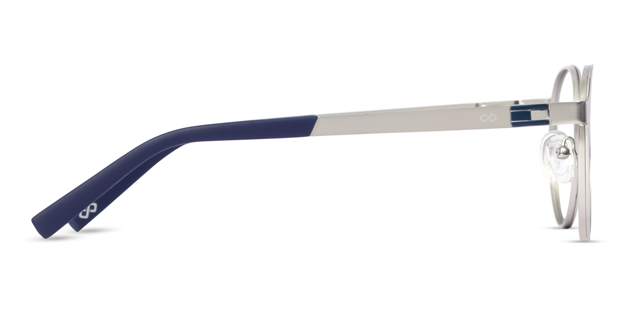 Matte Silver & Blue Round Glasses