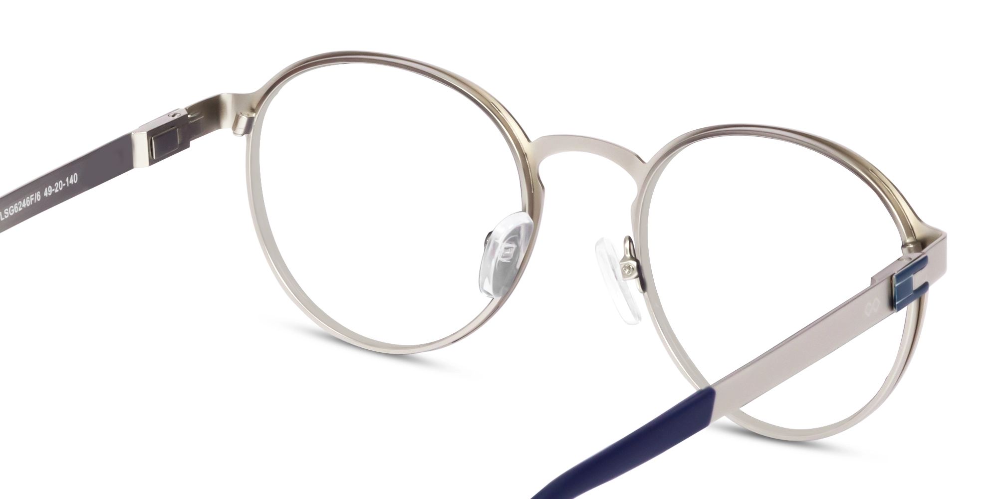 Matte Silver & Blue Round Glasses