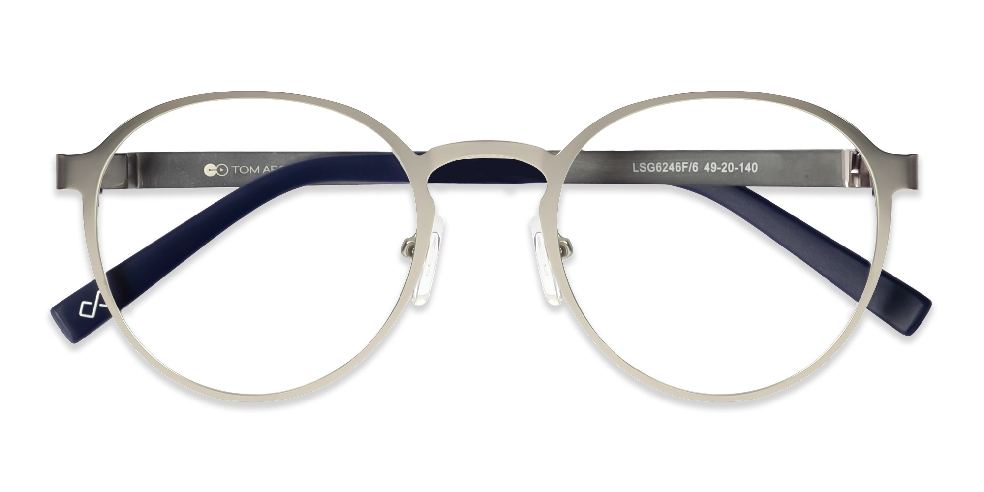 Matte Silver & Blue Round Glasses