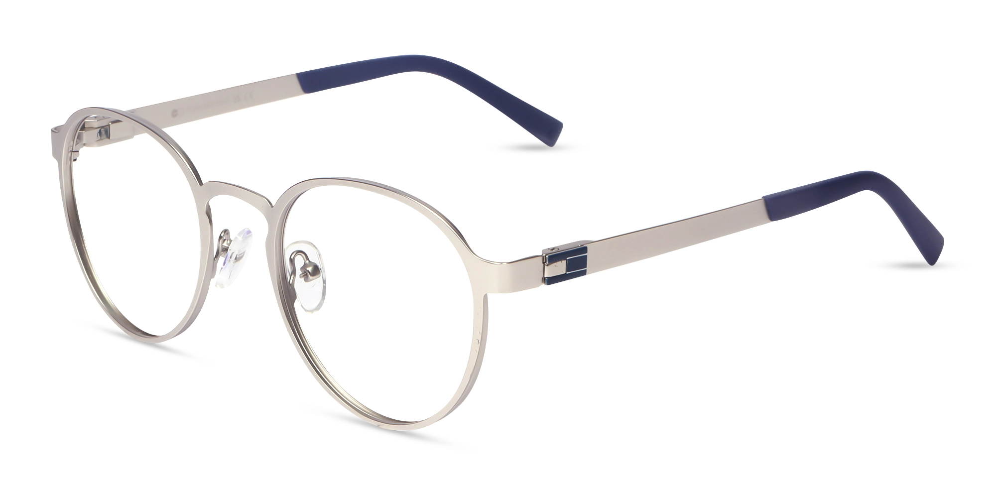 Matte Silver & Blue Round Glasses