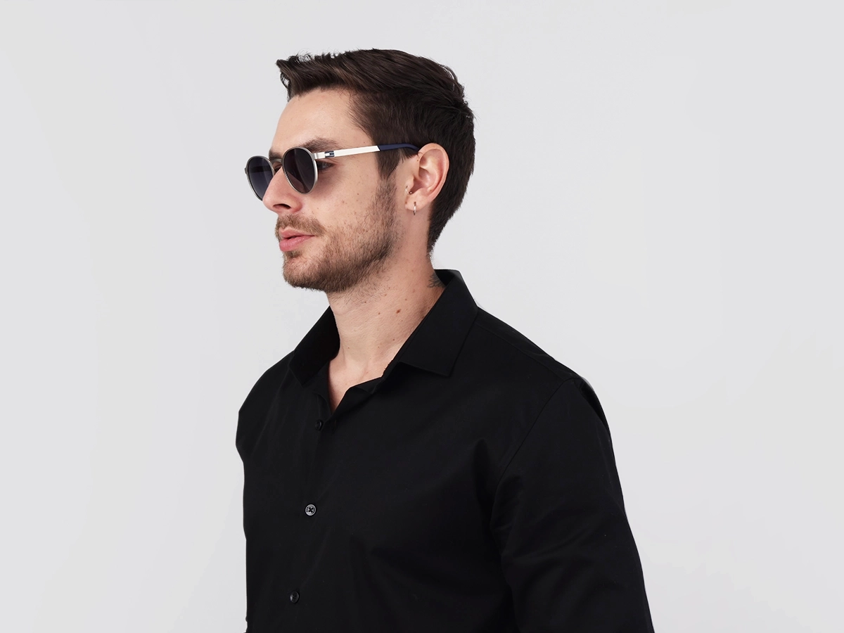 Matte Silver Keyhole Bridge Round Frame Sunglasses 42