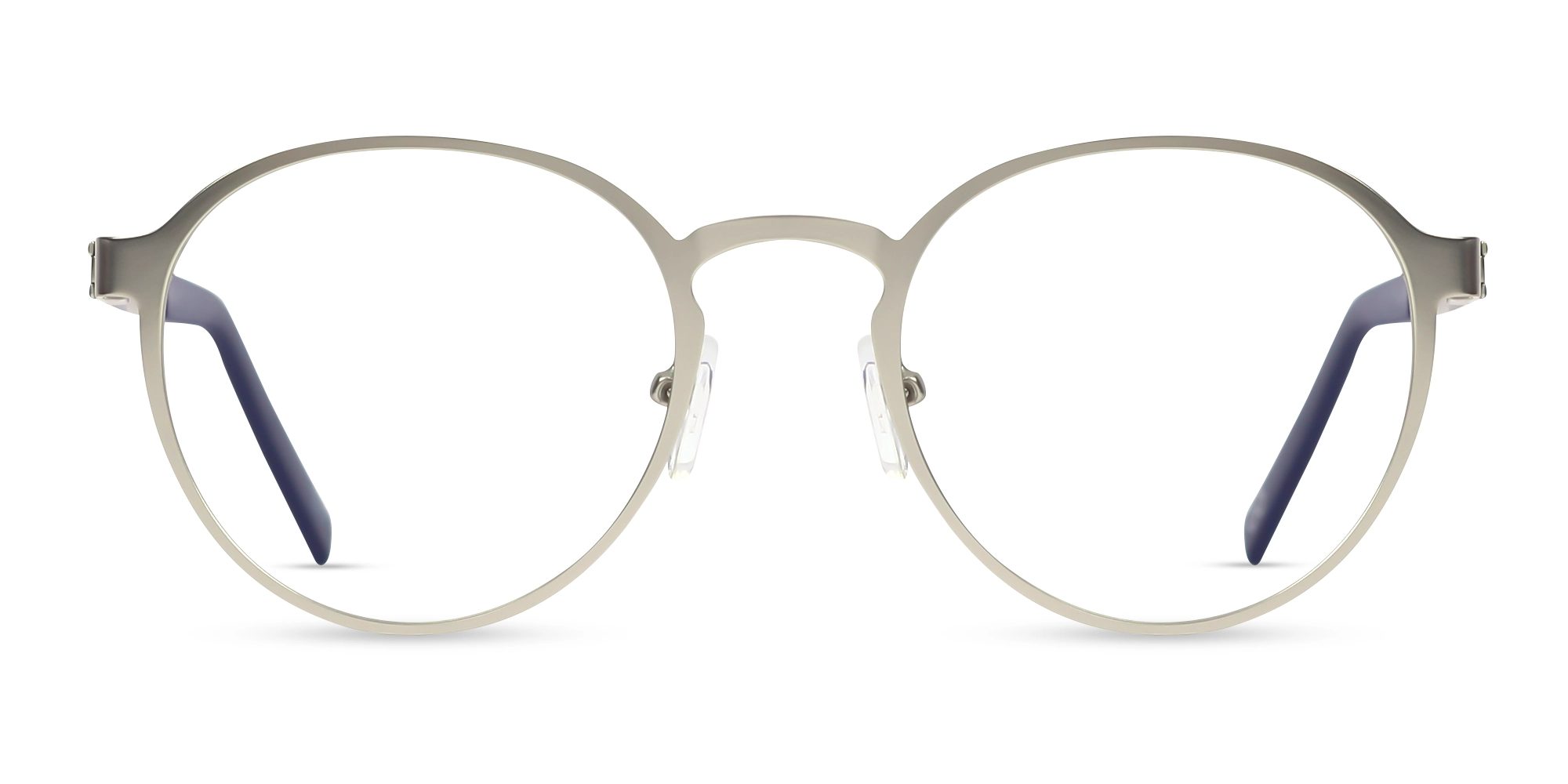 Matte Silver & Blue Round Glasses