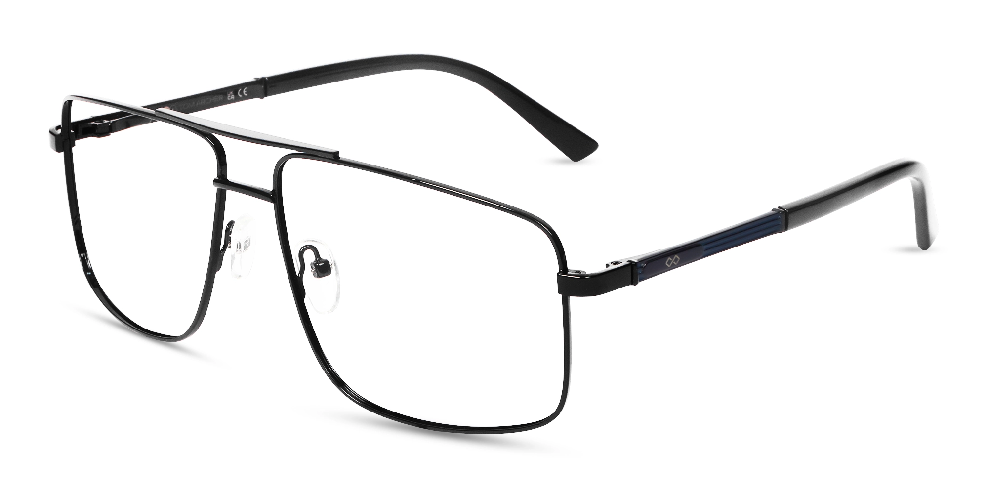 Metal Black Square Pilot Full-Rim Glasses
