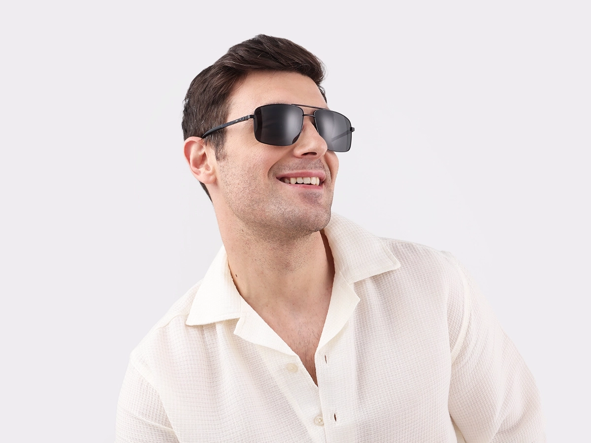 Square Black Pilot Double Bridge Sunglasses 43