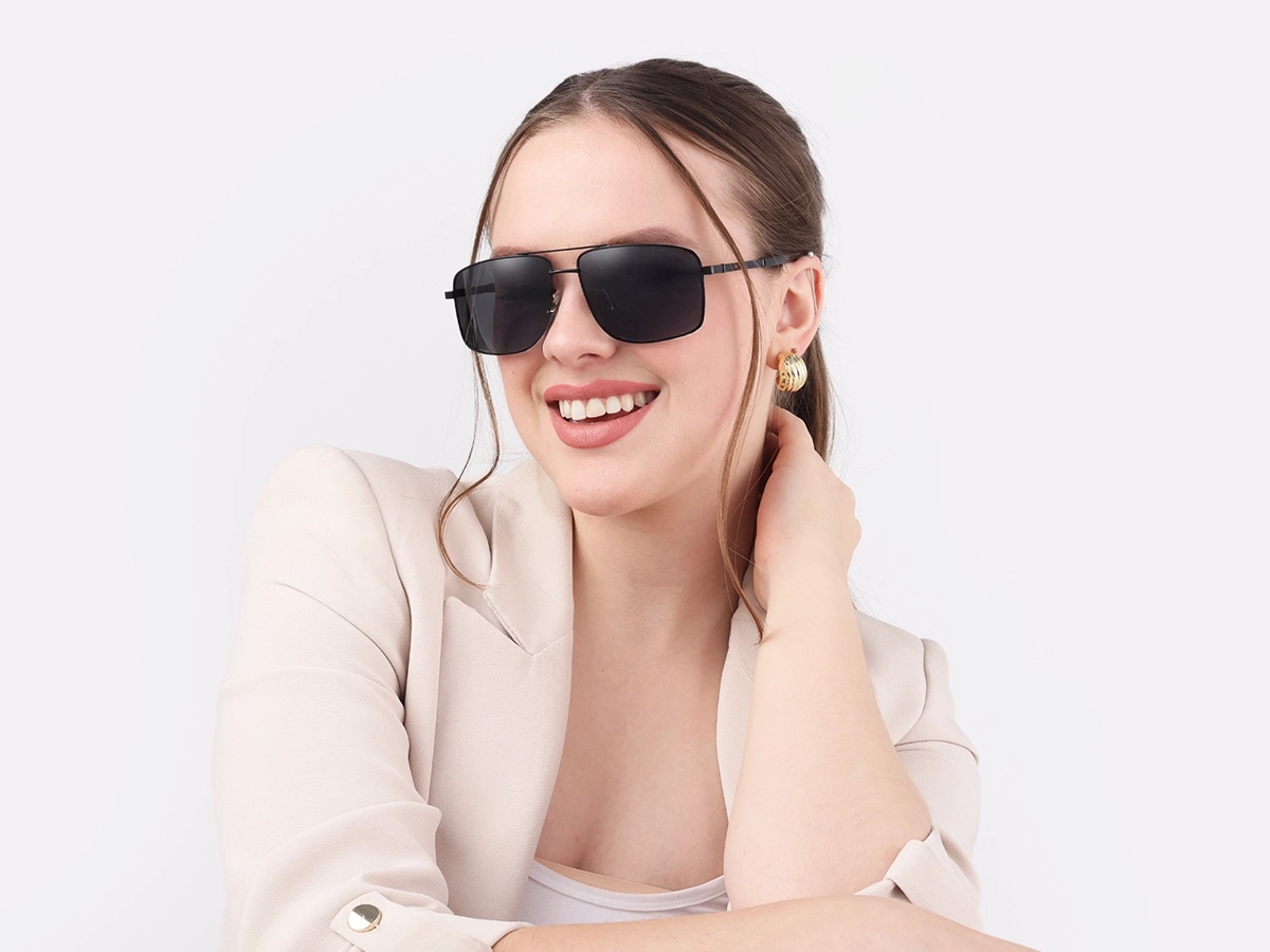 Square Black Pilot Double Bridge Sunglasses 51