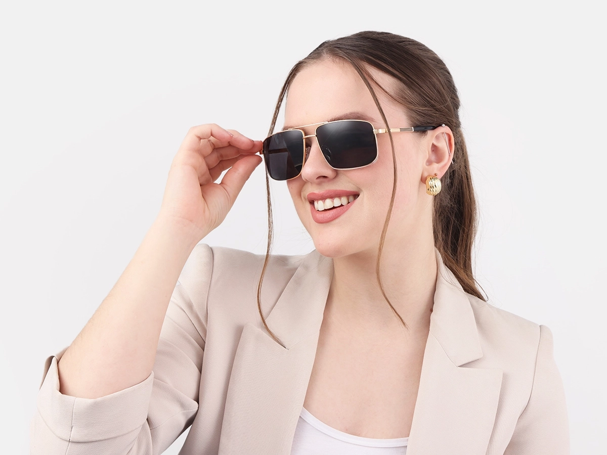 Gold Square Pilot Double Bridge Sunglasses 53