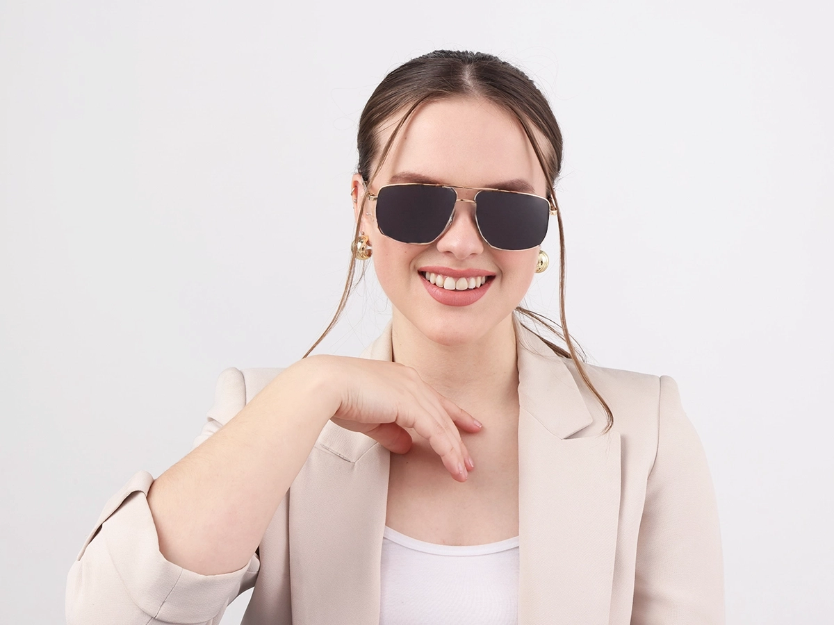 Gold Square Pilot Double Bridge Sunglasses 51