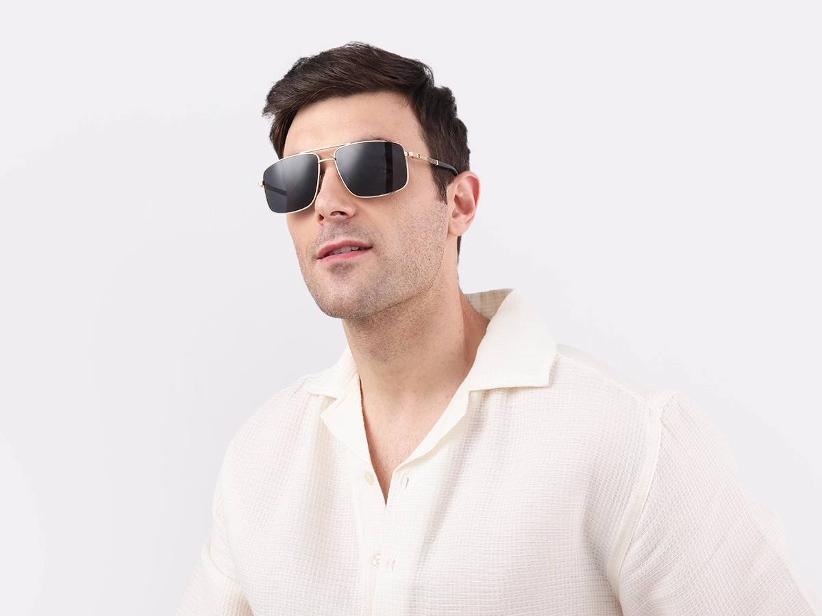 Gold Square Pilot Double Bridge Sunglasses 42