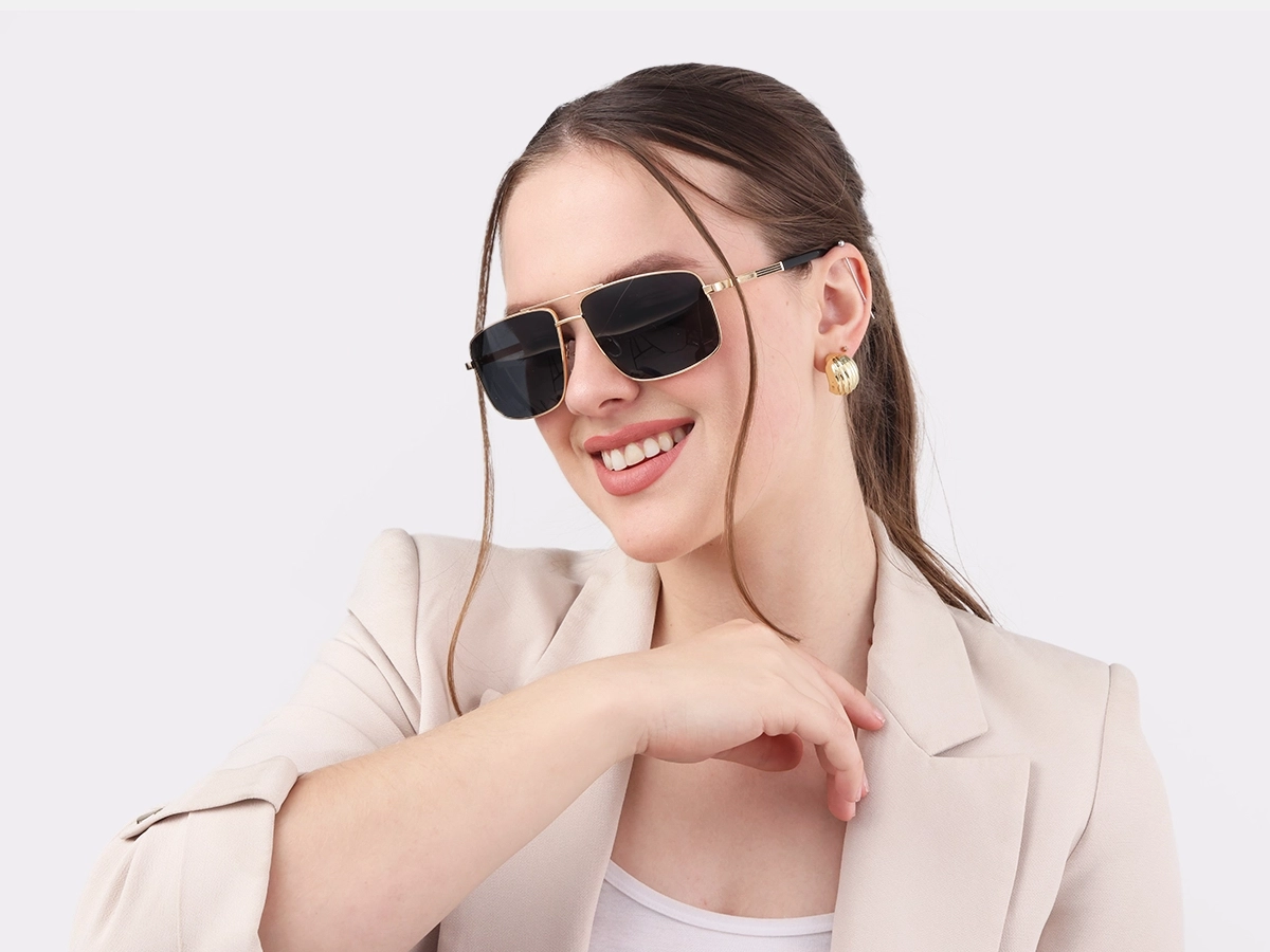 Gold Square Pilot Double Bridge Sunglasses 52