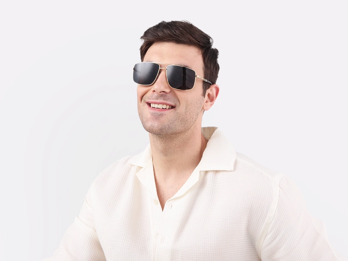 Gold Square Pilot Double Bridge Sunglasses 41
