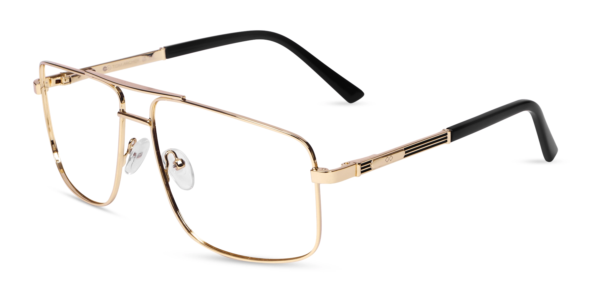 Metal Gold Square Pilot Full-Rim Glasses