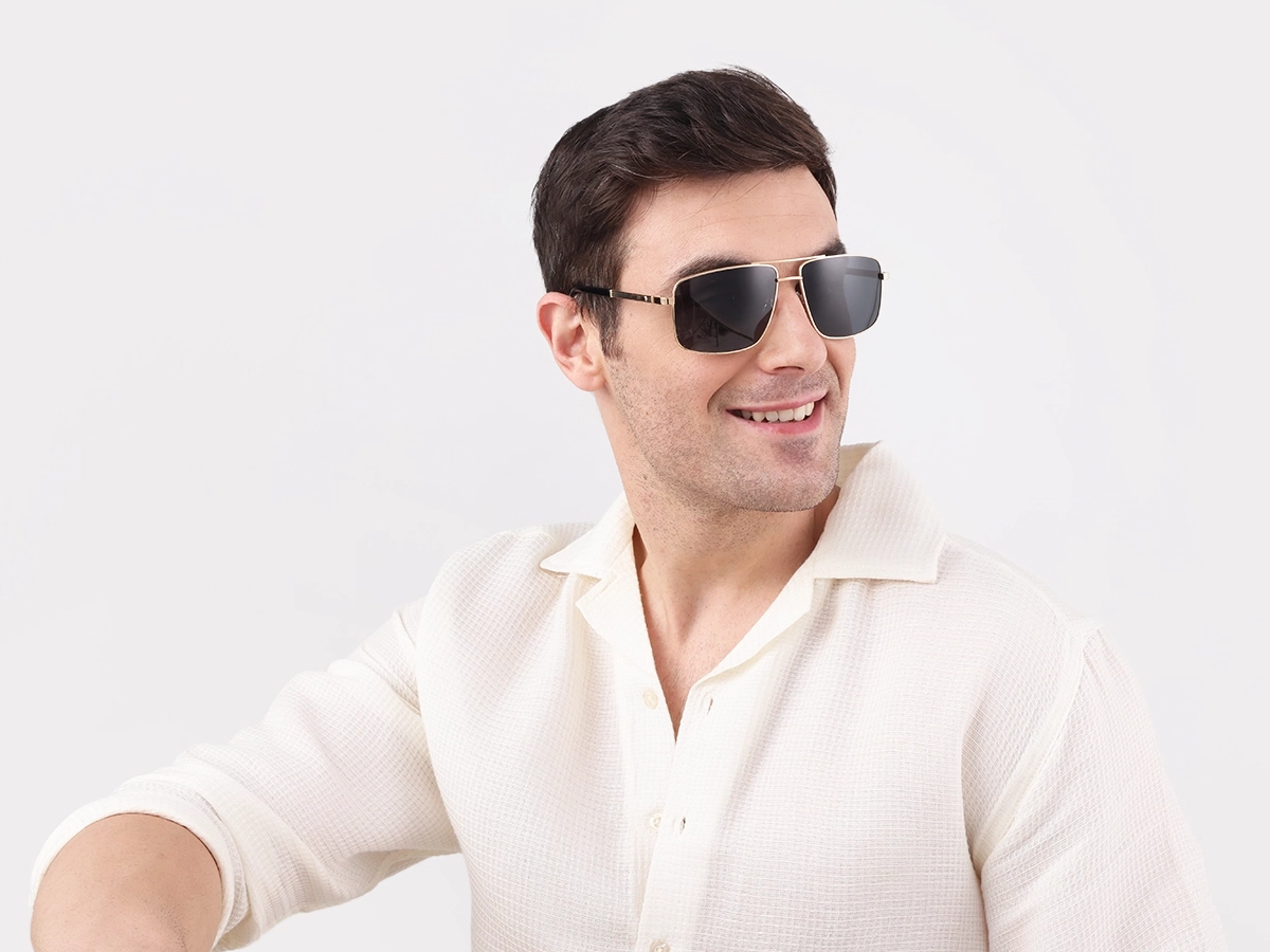 Gold Square Pilot Double Bridge Sunglasses 43