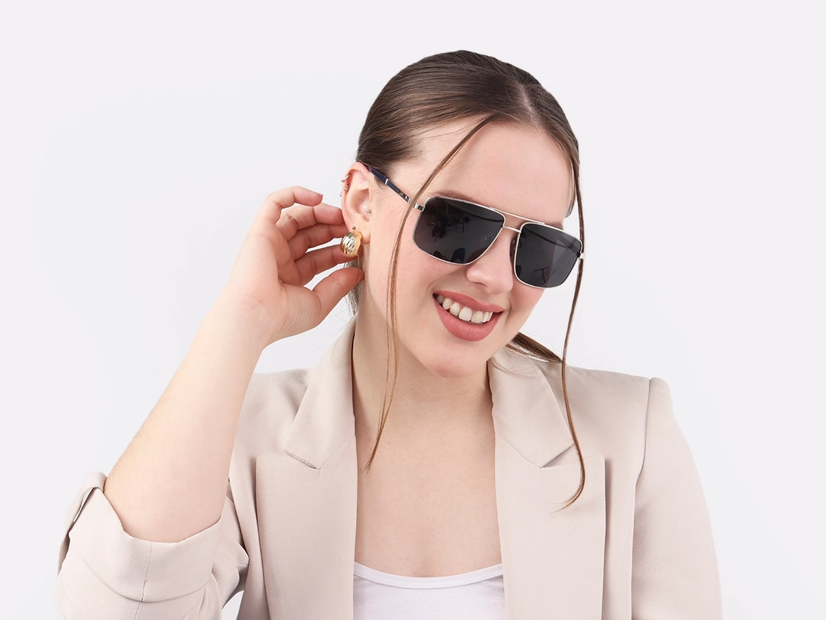 Silver Square Pilot Double Bridge Sunglasses 52