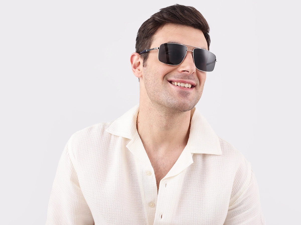 Silver Square Pilot Double Bridge Sunglasses 43