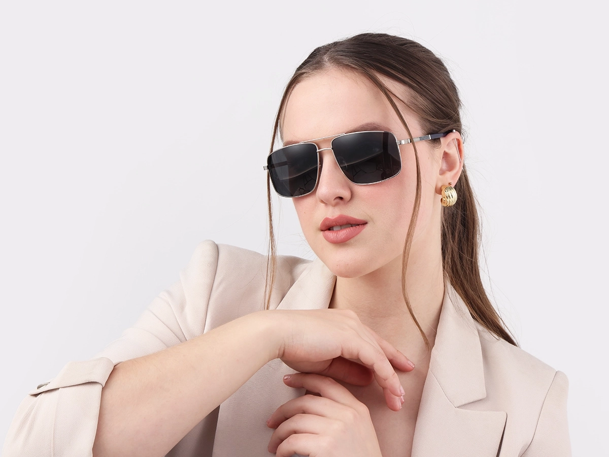 Silver Square Pilot Double Bridge Sunglasses 51
