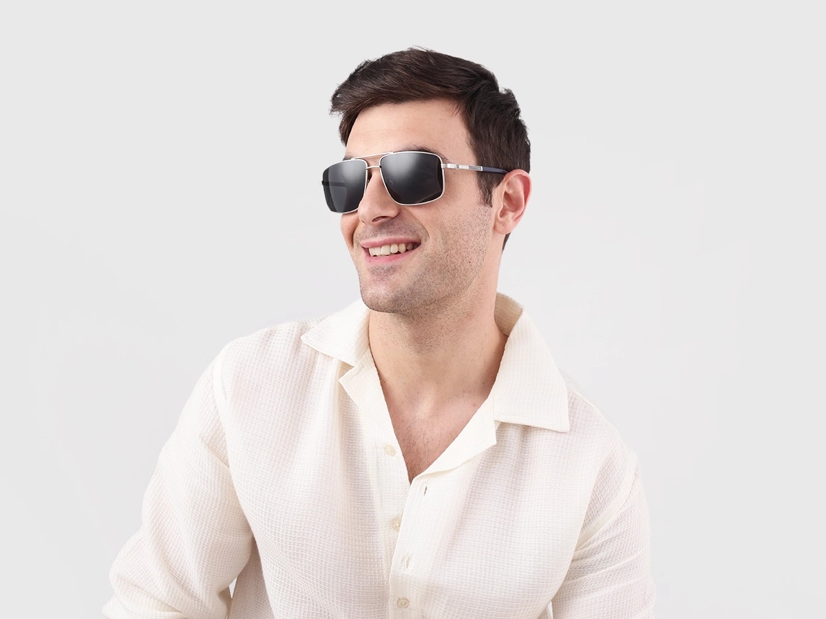 Silver Square Pilot Double Bridge Sunglasses 42