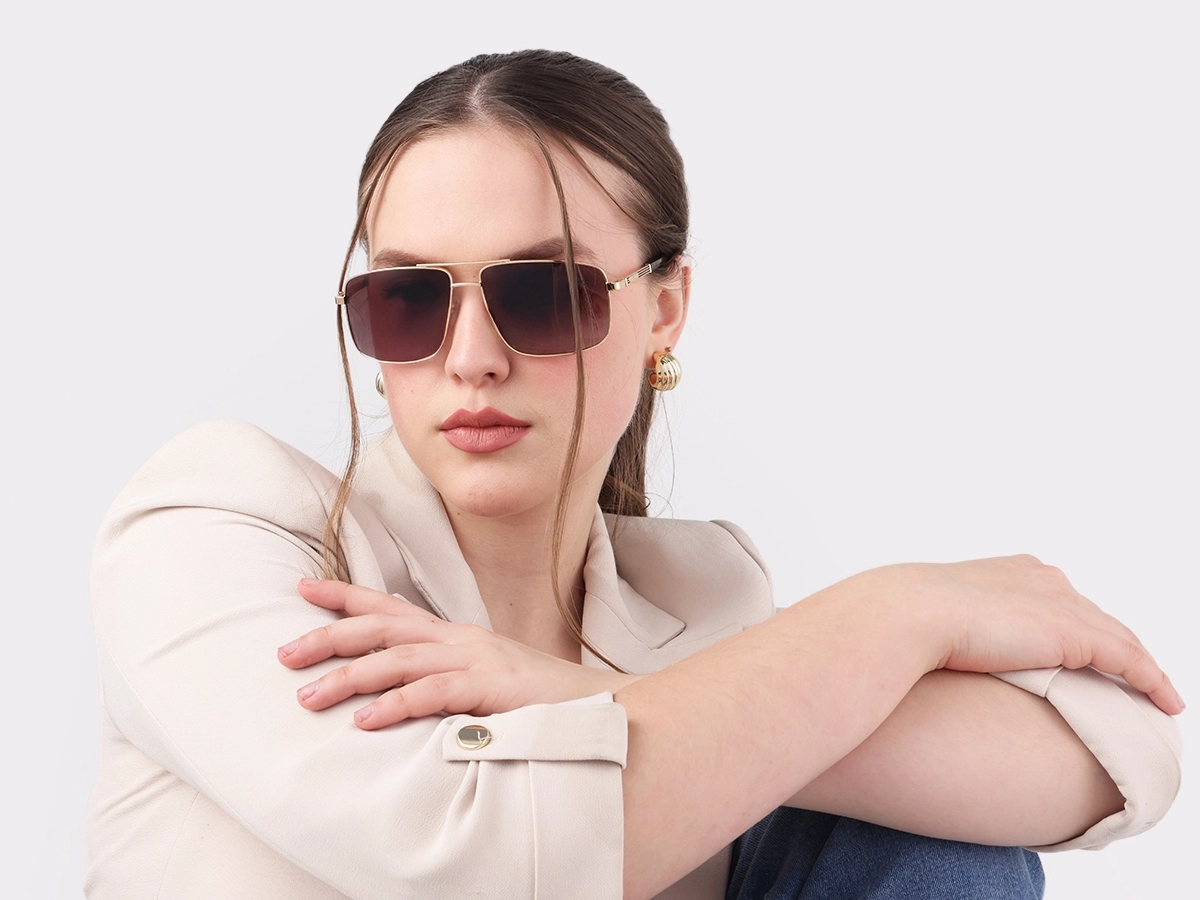 Champagne Gold Square Pilot Double Bridge Sunglasses 52