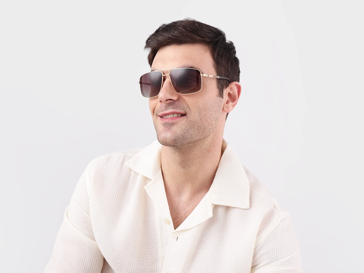 Champagne Gold Square Pilot Double Bridge Sunglasses 41