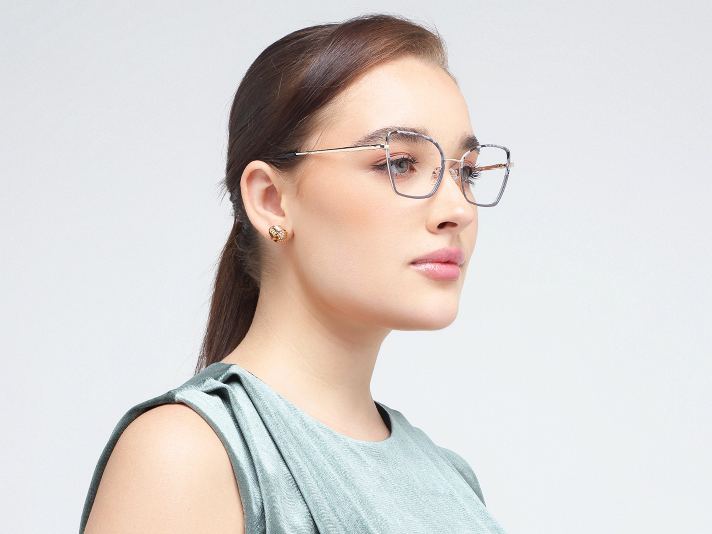 Grey & Tortoise Cat-eye Rectangle Glasses-