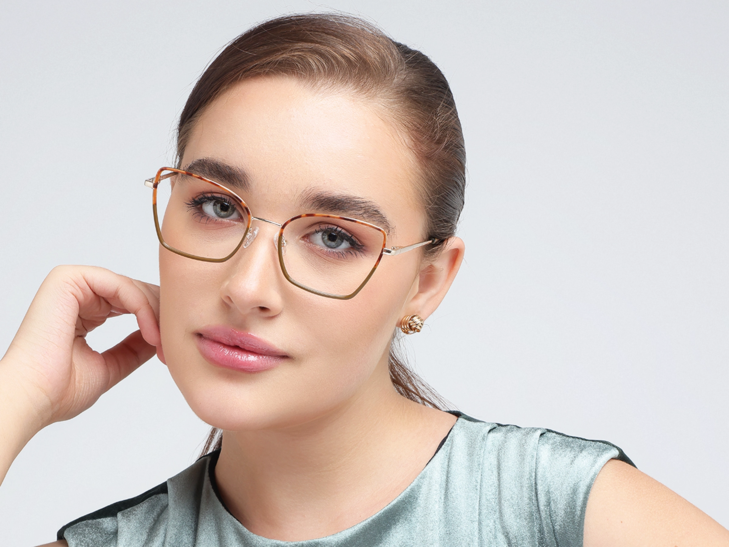 Brown & Honey Tortoise Cat-Eye Rectangle Glasses-