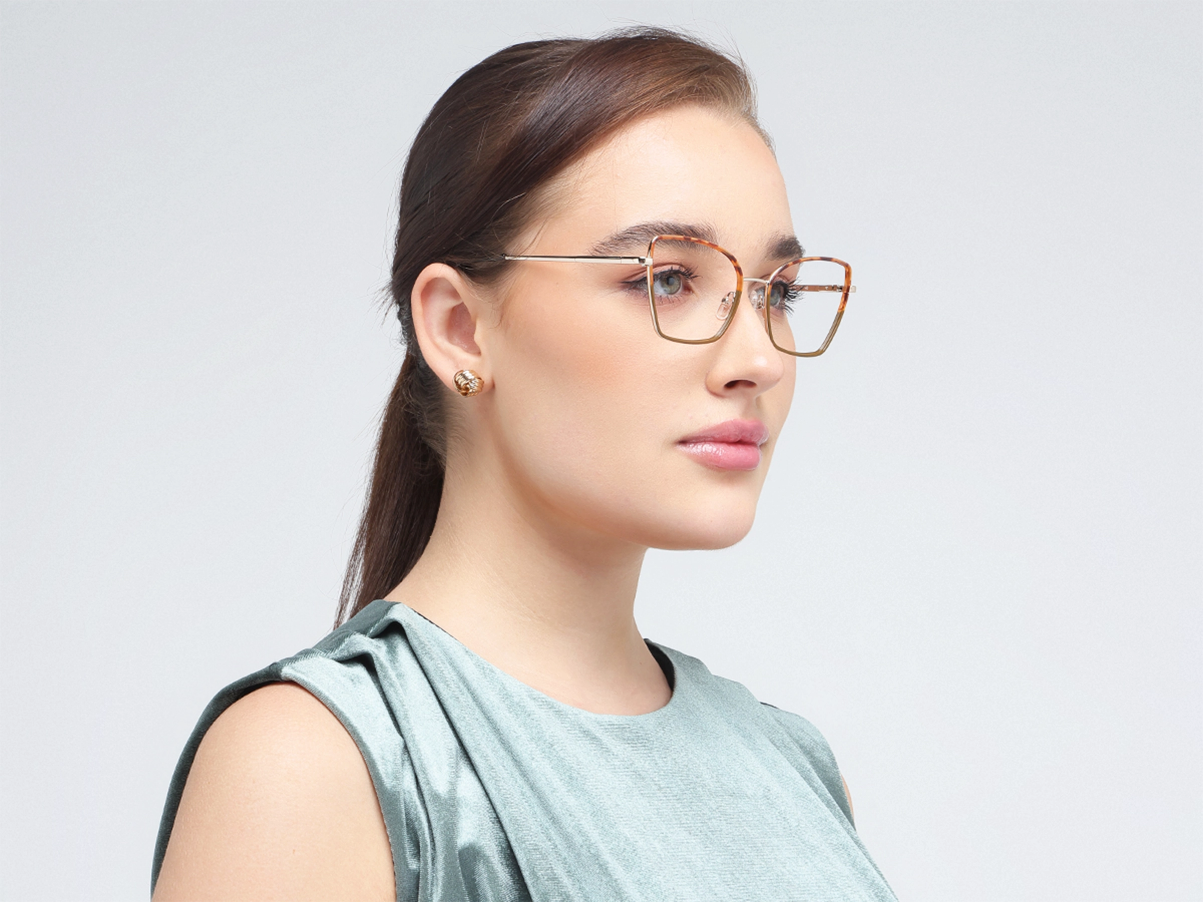 Brown & Honey Tortoise Cat-Eye Rectangle Glasses-13