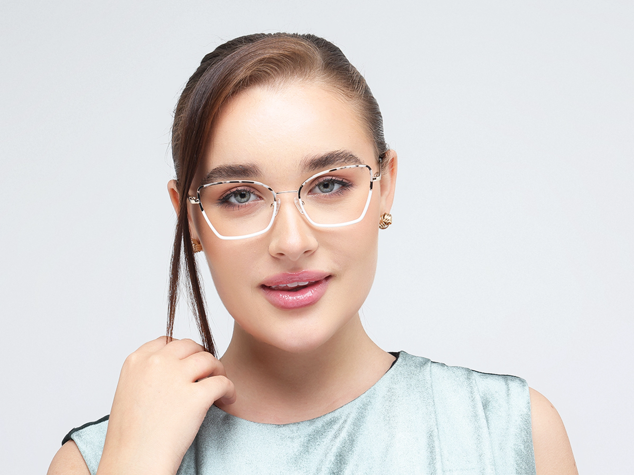 White  & Tortoise Cat-Eye Rectangle Glasses-