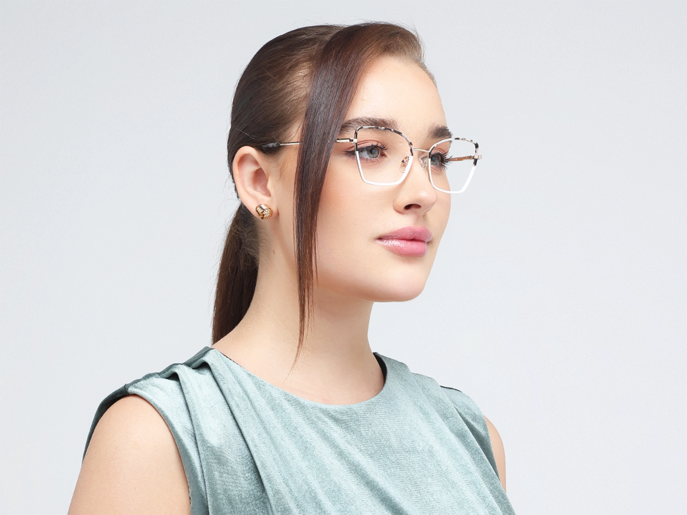 White  & Tortoise Cat-Eye Rectangle Glasses-