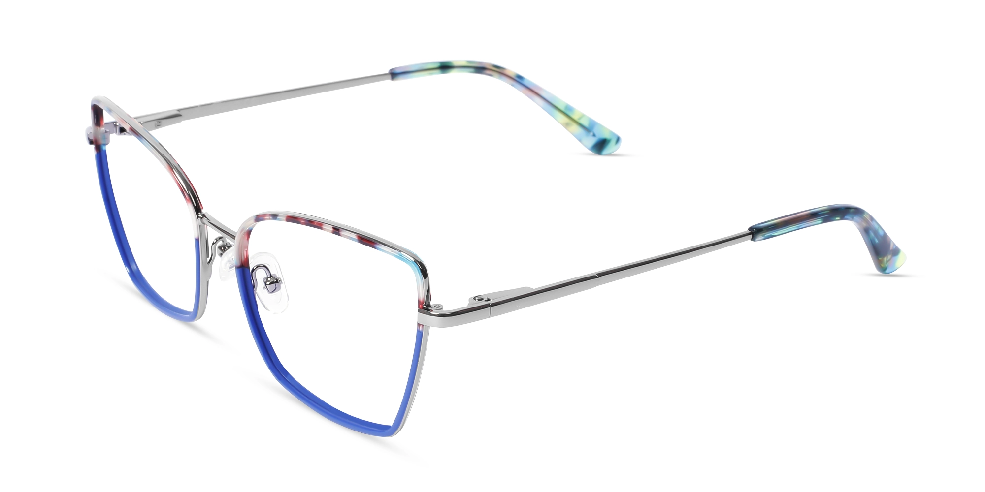 Blue & Marble Cat-Eye Rectangle Glasses-3