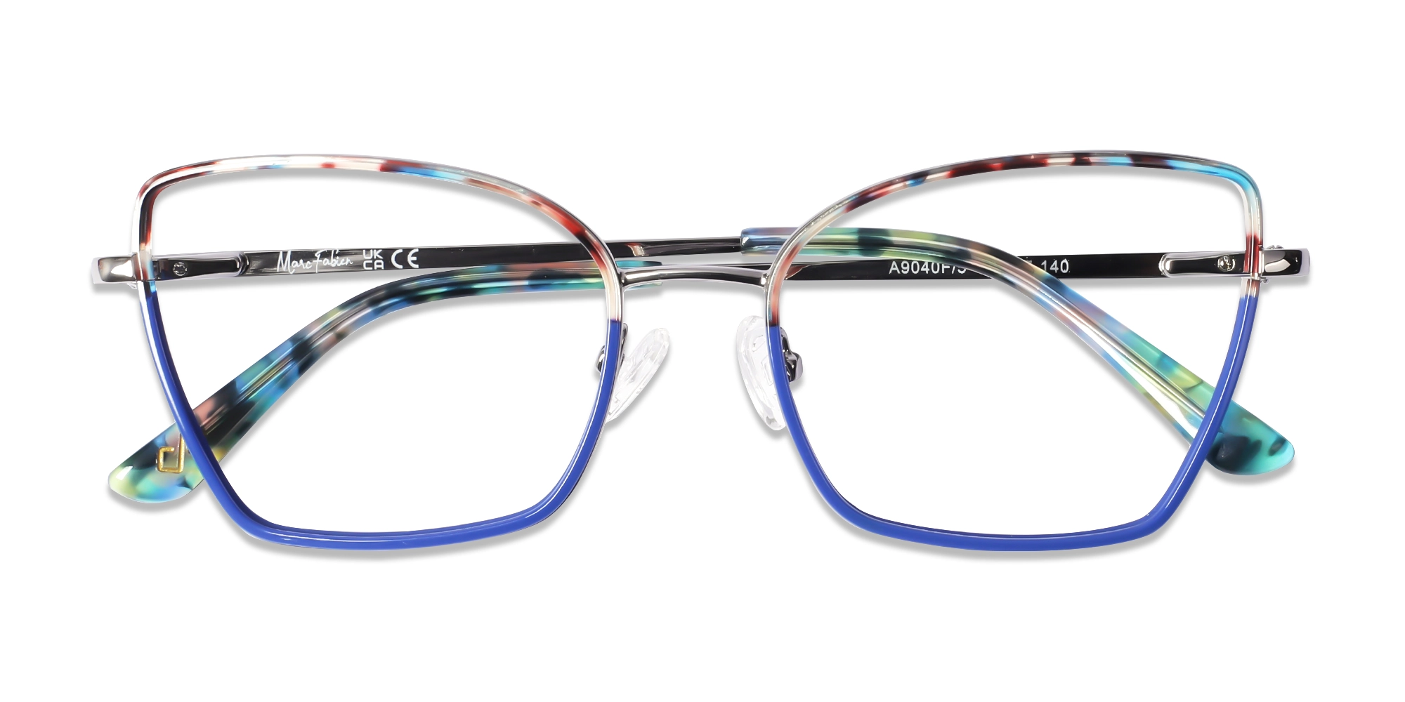 Blue & Marble Cat-Eye Rectangle Glasses-6