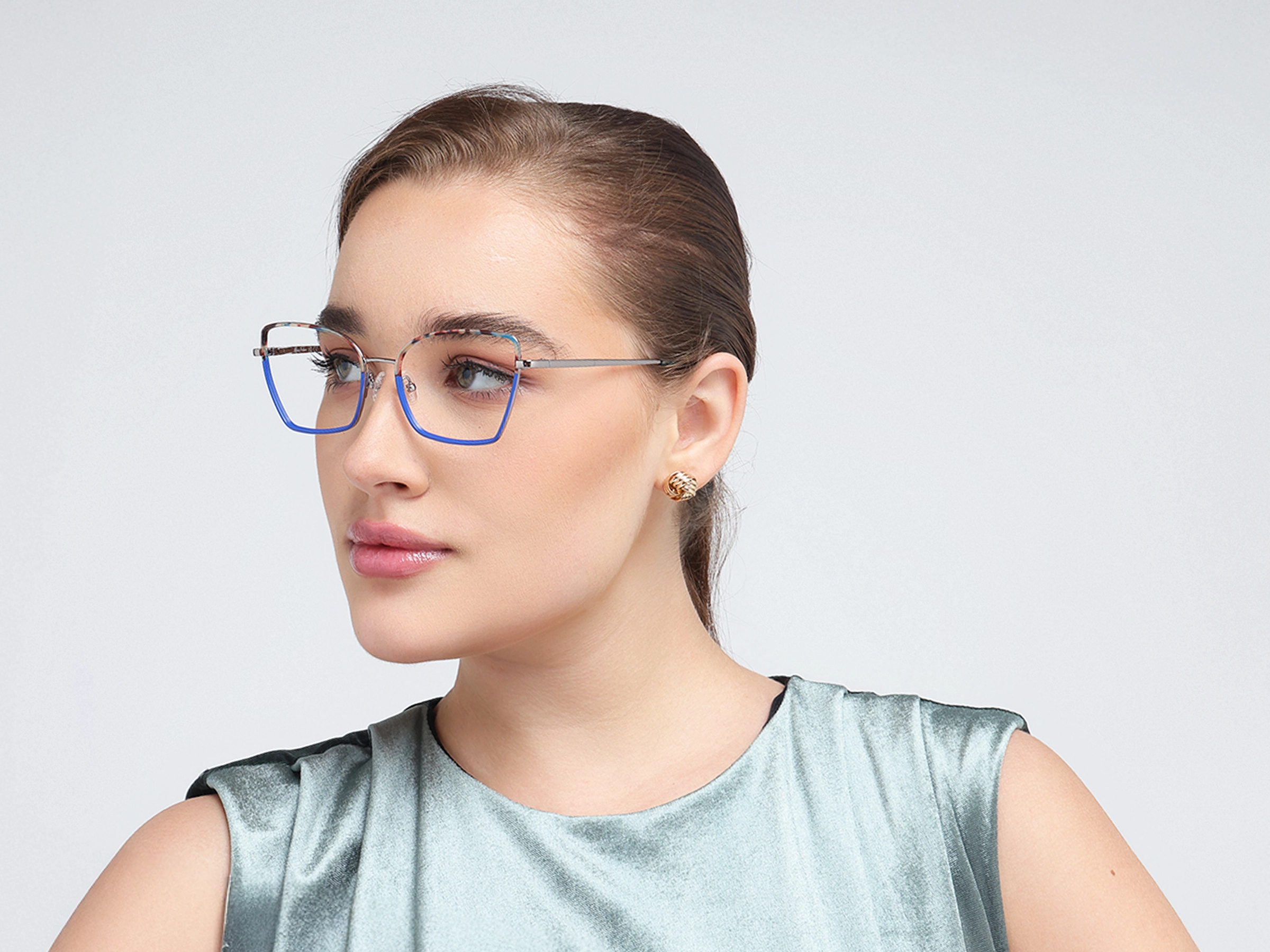 Blue & Marble Cat-Eye Rectangle Glasses-