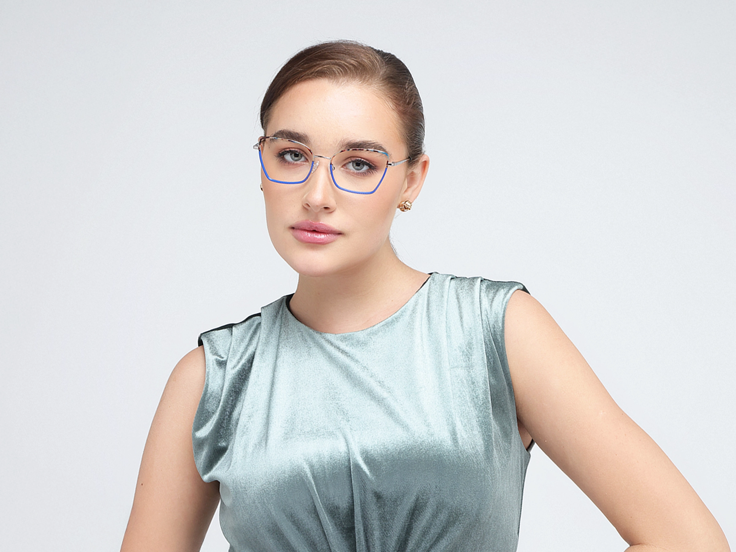 Blue & Marble Cat-Eye Rectangle Glasses-