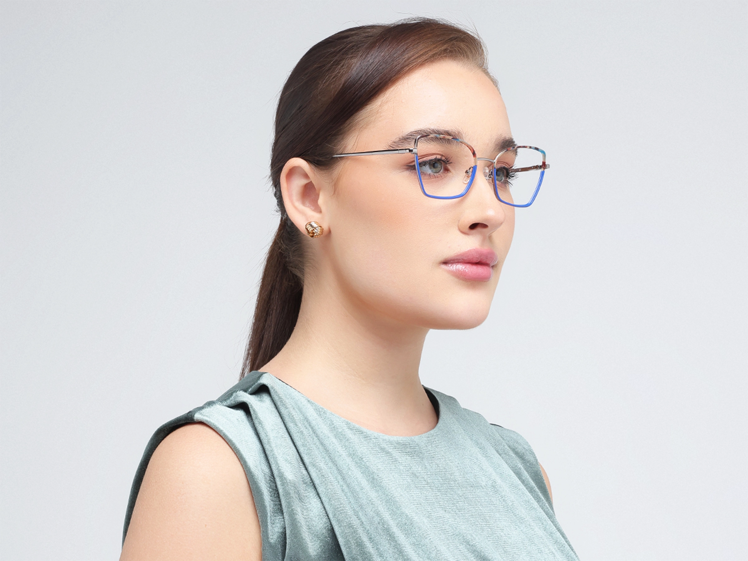 Blue & Marble Cat-Eye Rectangle Glasses-