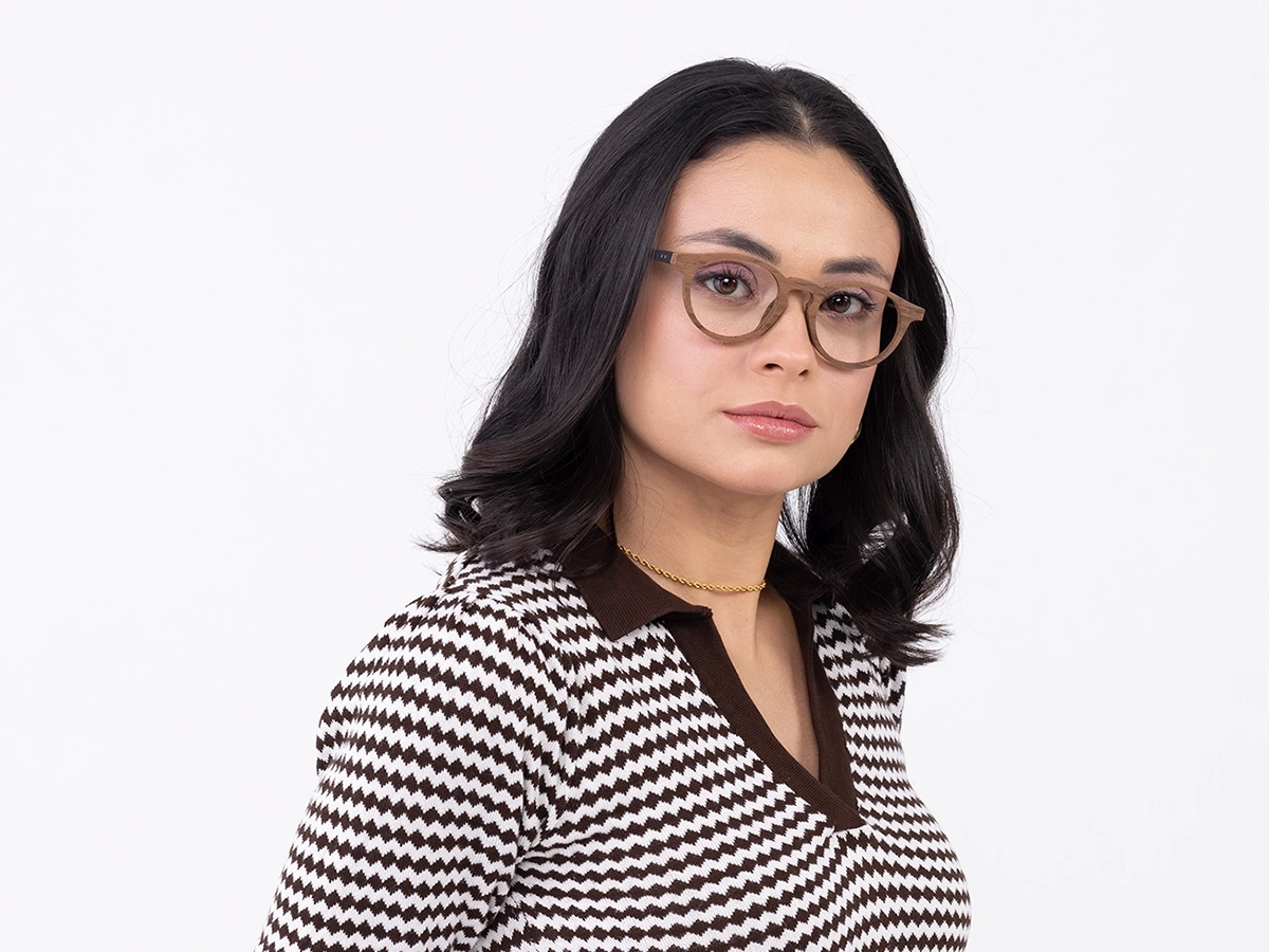 Natural Wood Oval Frame Eyeglasses 52