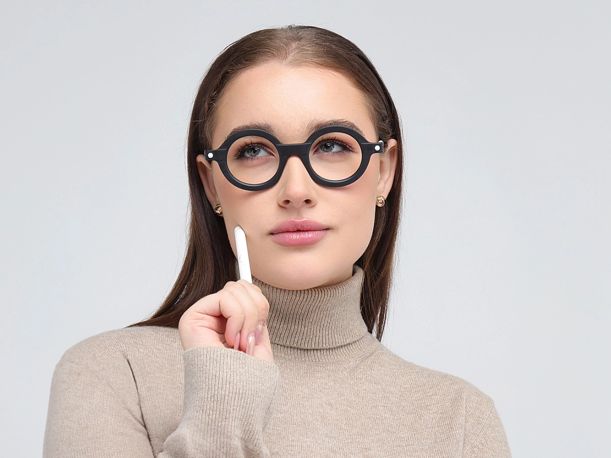 Matte Black Round Oval Glasses 51
