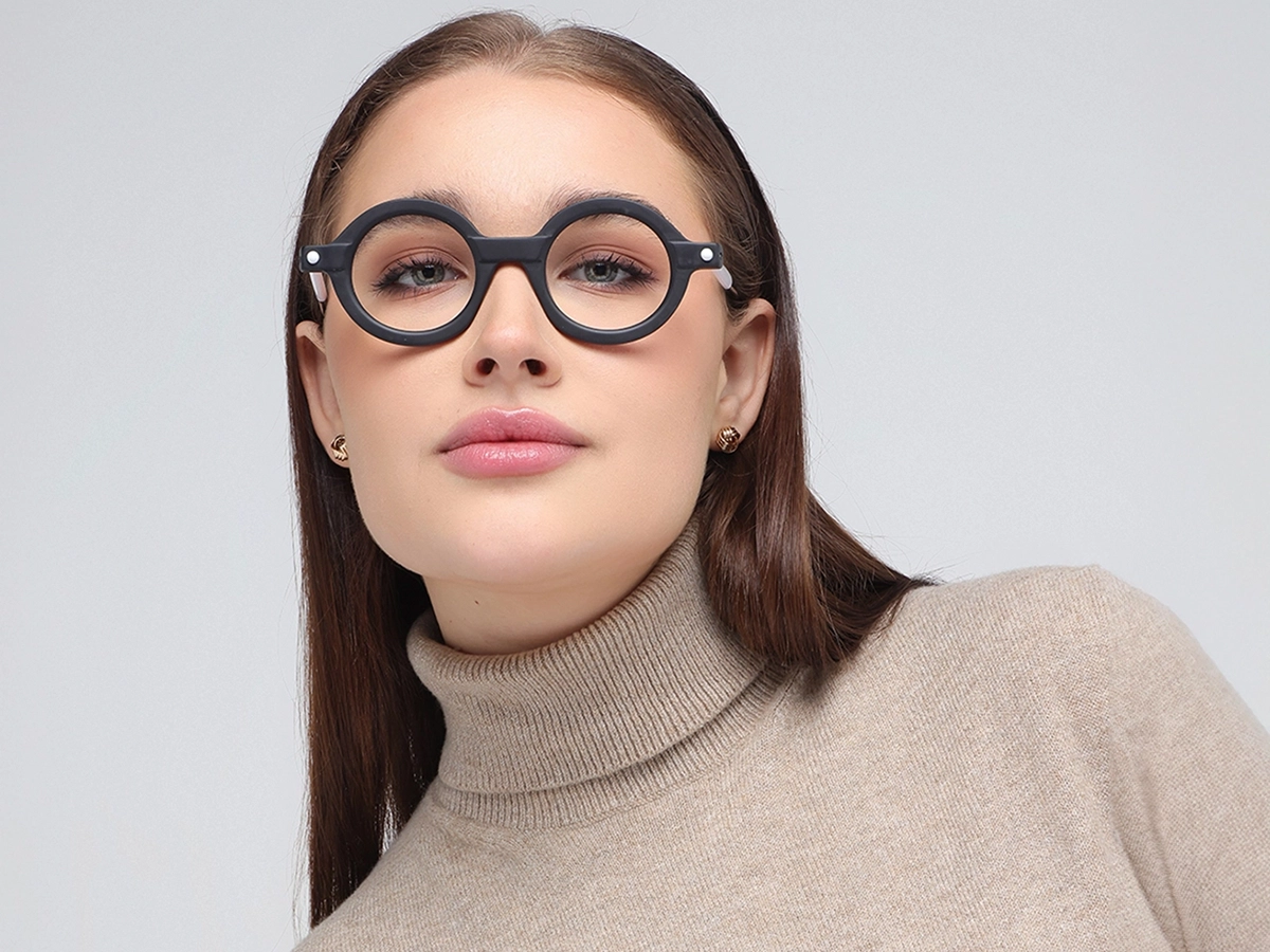 Matte Black Round Oval Glasses 53