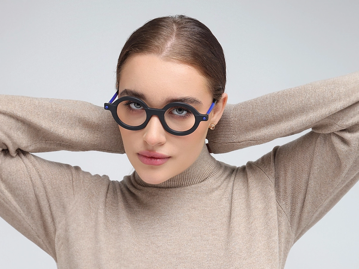 Matte Black Round Oval Eyeglasses 53