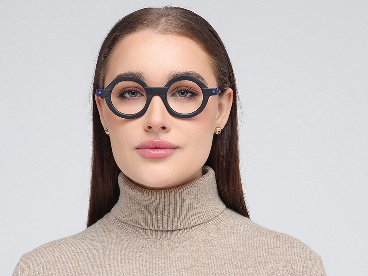Matte Black Round Oval Eyeglasses 51