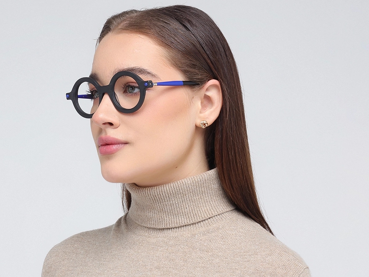 Matte Black Round Oval Eyeglasses 52