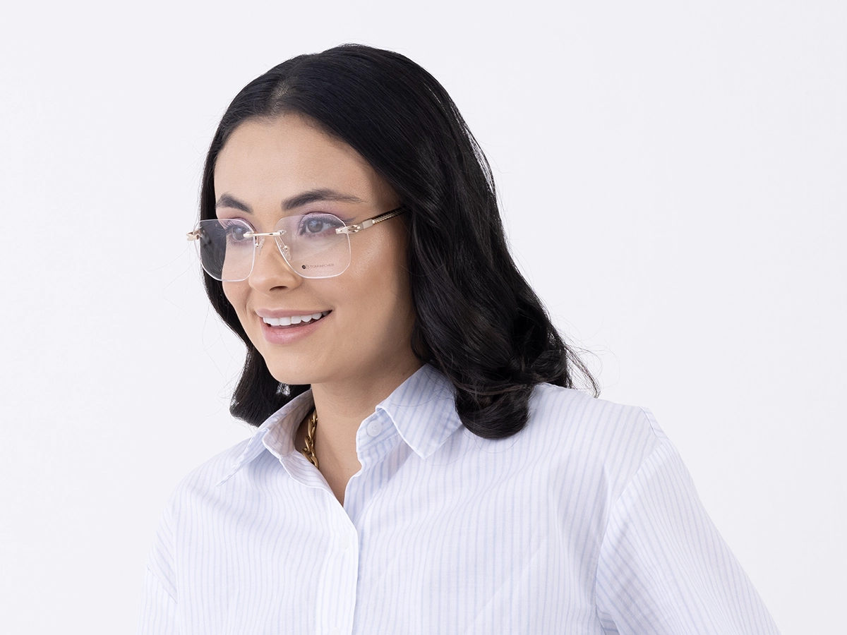 Gold & Tortoise Rimless Square Eyeglasses 52