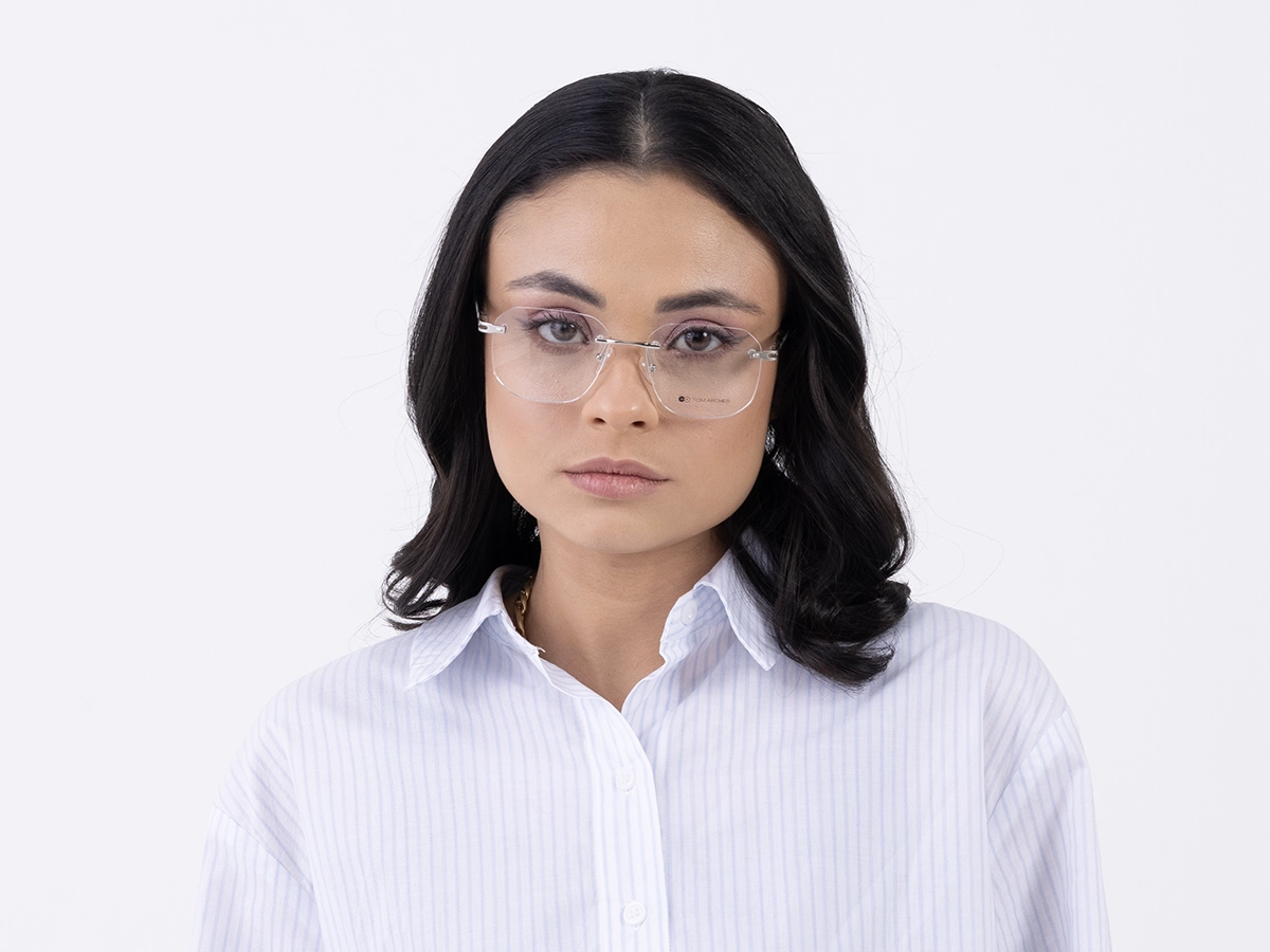 Silver Metal Rimless Geometric Glasses 51