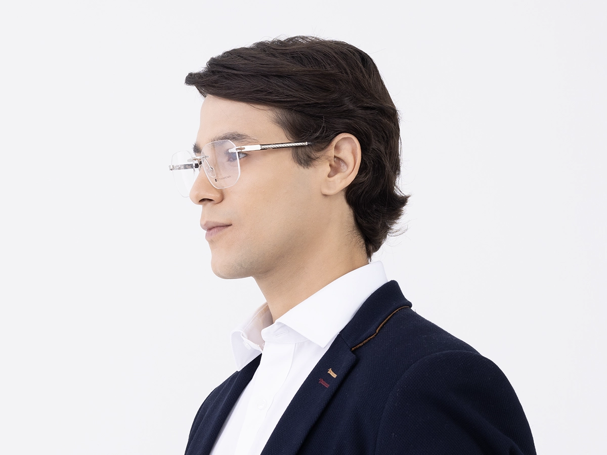 Silver Metal Rimless Geometric Glasses 42