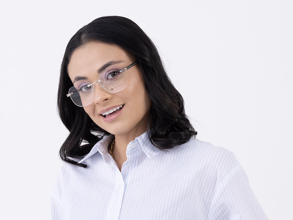 Silver Metal Rimless Geometric Glasses 52