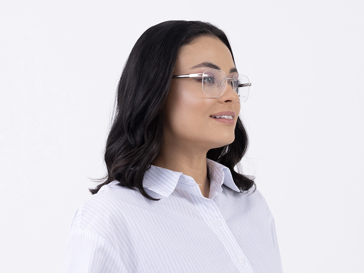 Silver Metal Rimless Geometric Glasses 53