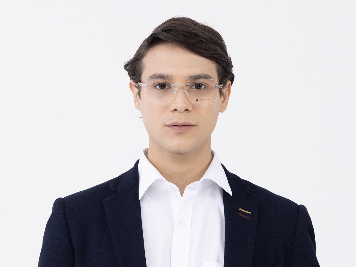 Silver Metal Rimless Geometric Glasses 41