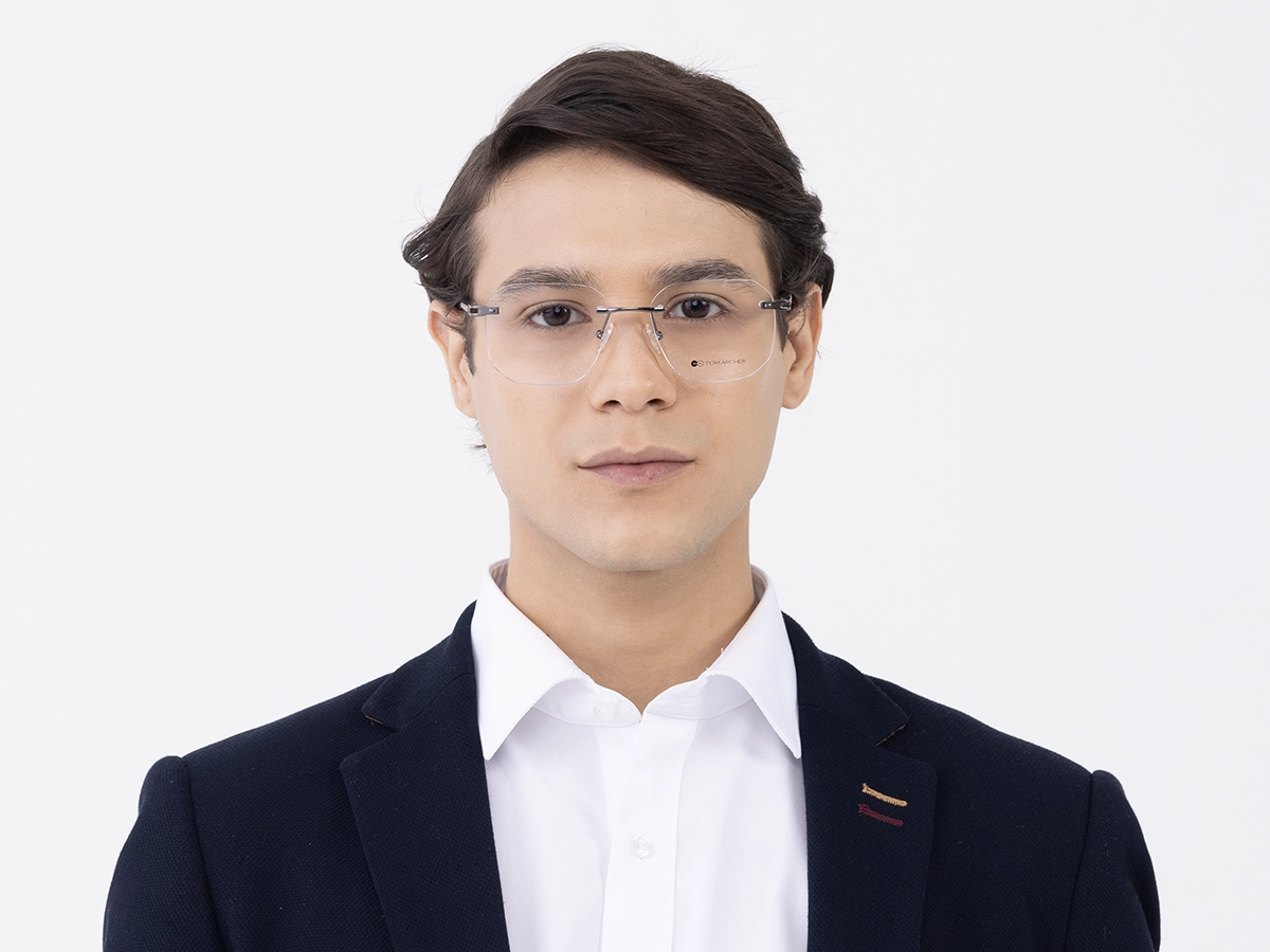 Gunmetal Square Geometric Rimless Glasses 41