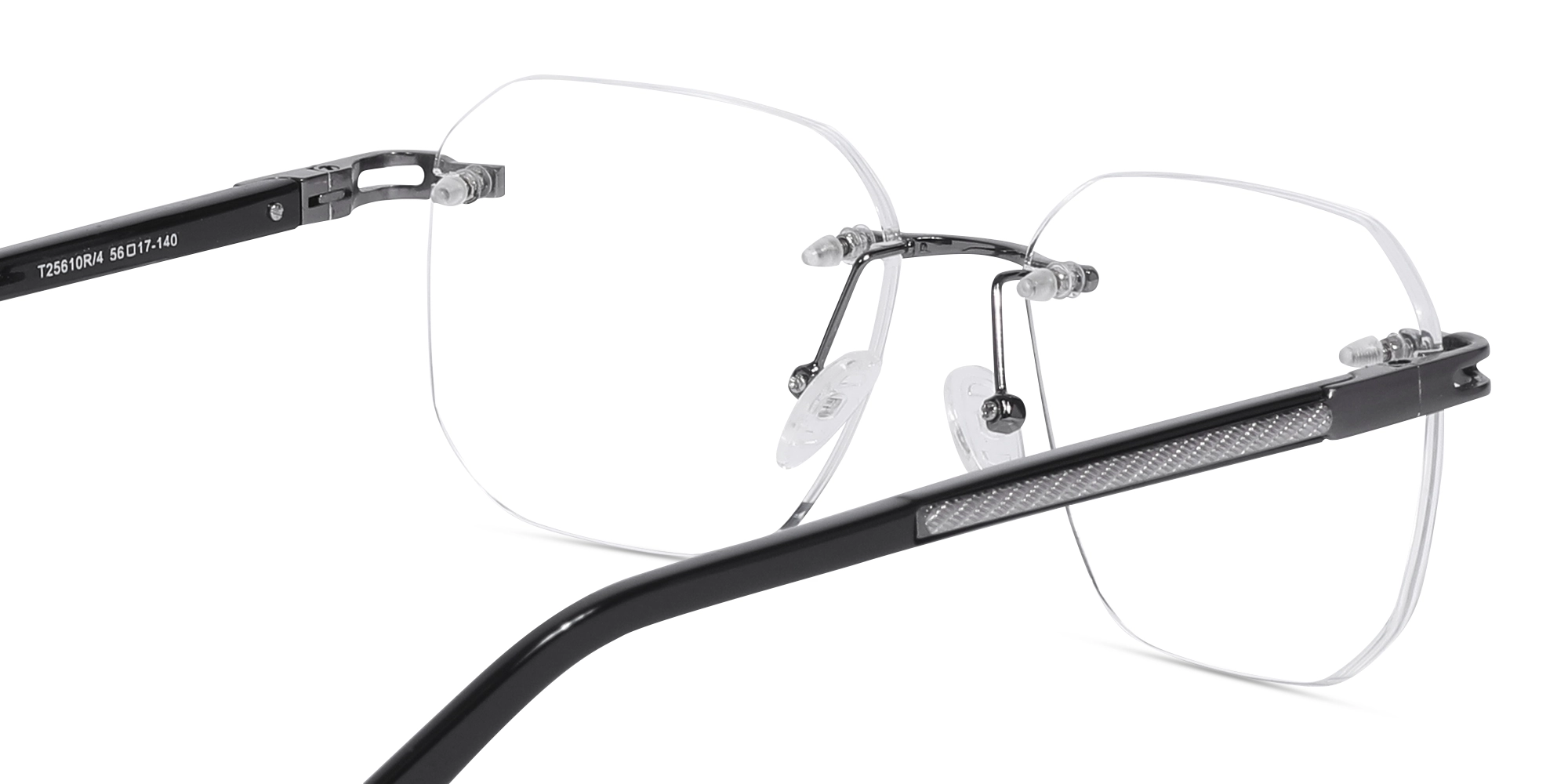 Gunmetal Square Geometric Rimless Glasses-5