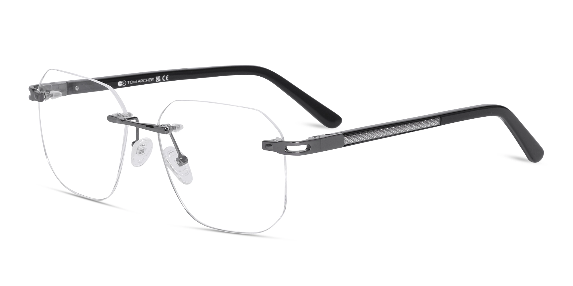 Gunmetal Square Geometric Rimless Glasses-2