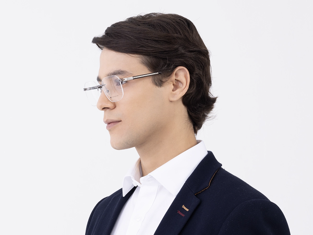 Gunmetal Square Geometric Rimless Glasses 42
