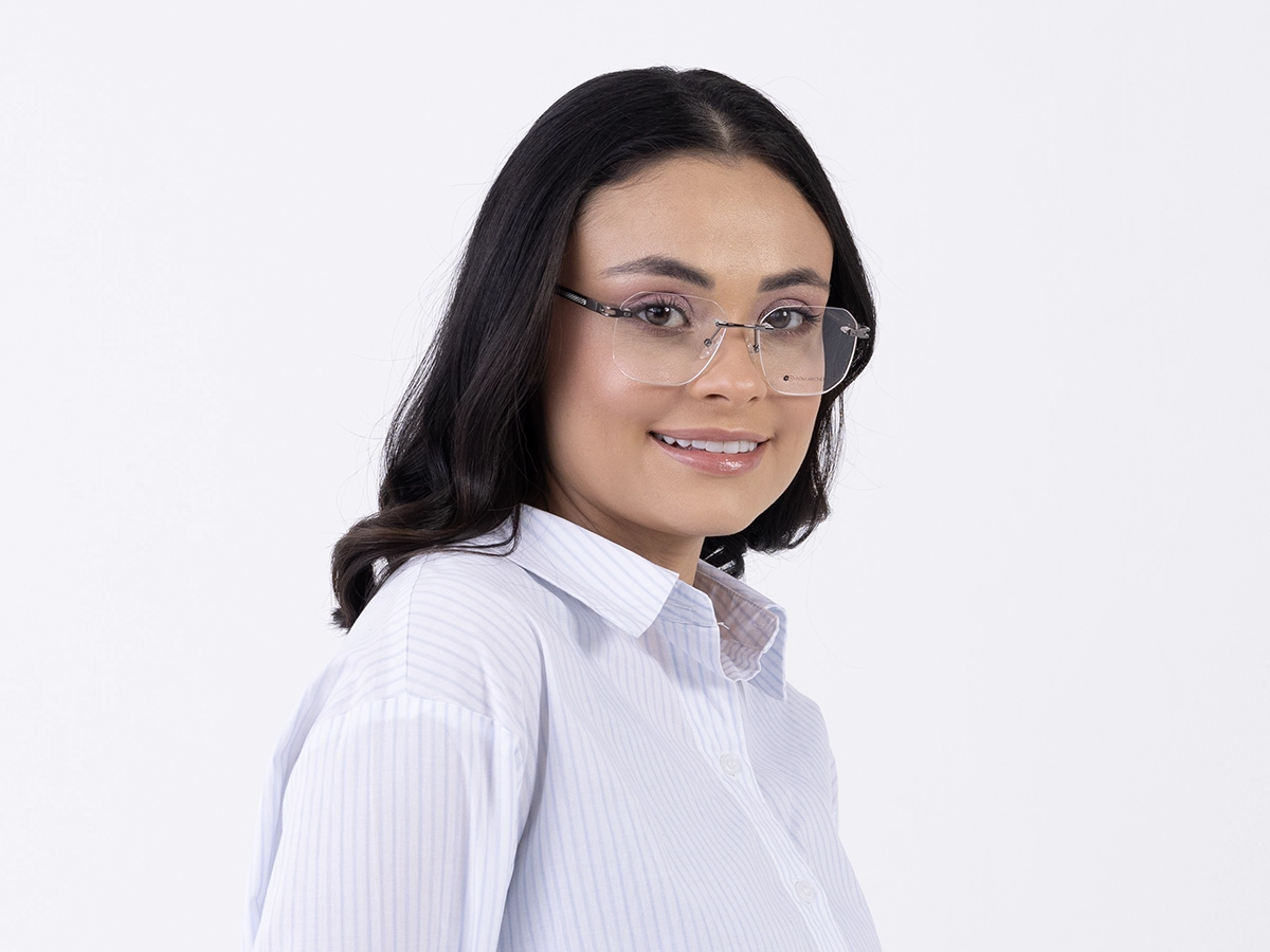 Gunmetal Square Geometric Rimless Glasses 53