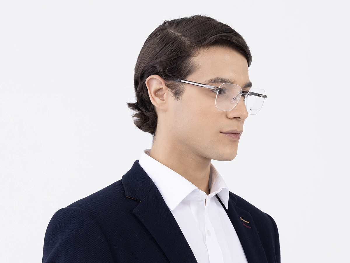 Gunmetal Square Geometric Rimless Glasses 43